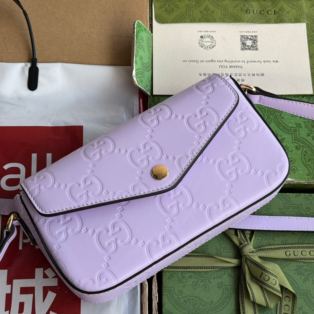 GUCCI SUPER MINI SHOULDER BAG 21 IN LIGHT VIOLET EMBOSSED CALFSKIN