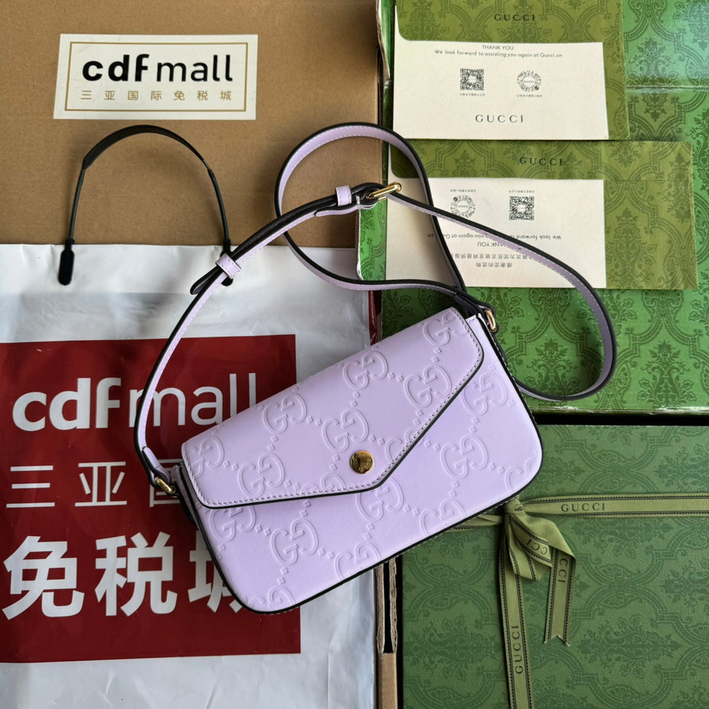 GUCCI SUPER MINI SHOULDER BAG 21 IN LIGHT VIOLET EMBOSSED CALFSKIN