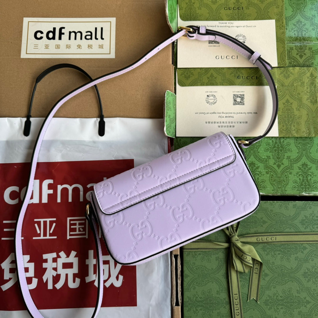 GUCCI SUPER MINI SHOULDER BAG 21 IN LIGHT VIOLET EMBOSSED CALFSKIN
