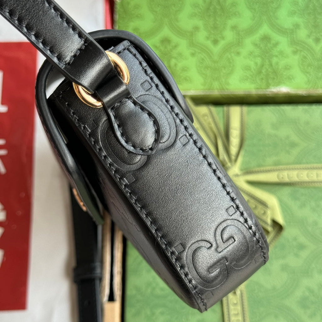 GUCCI SUPER MINI SHOULDER BAG 21 IN BLACK EMBOSSED CALFSKIN