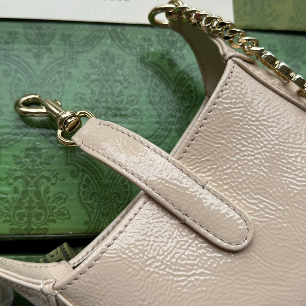GUCCI JACKIE NOTTE MINI BAG 19 IN BEIGE CRACKED LACQUER CALFSKIN GOLD HARDWARE