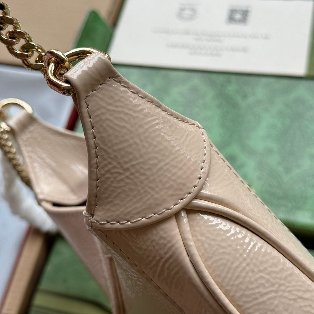 GUCCI JACKIE NOTTE MINI BAG 19 IN BEIGE CRACKED LACQUER CALFSKIN GOLD HARDWARE