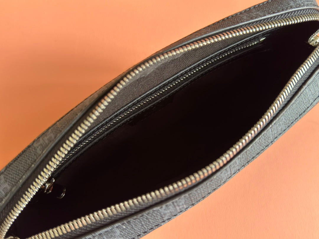 GUCCI SMALL CROSSBODY BAG 24 WITH TAG IN BLACK CALFSKIN AND CANVAS TRIM