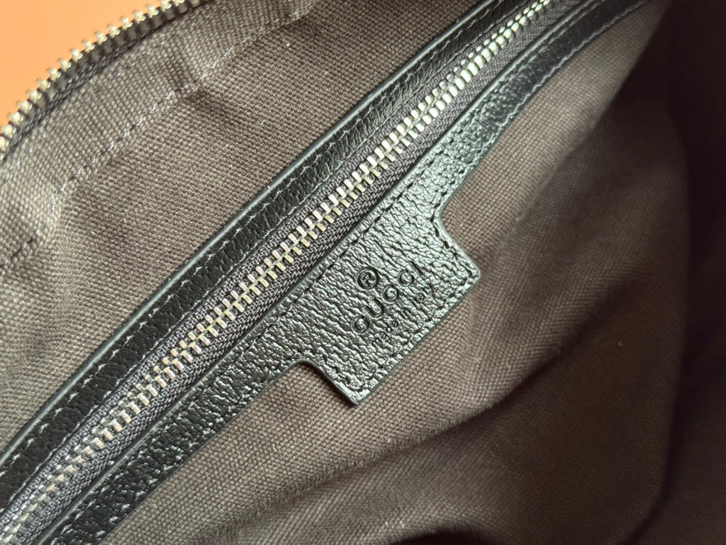 GUCCI SMALL CROSSBODY BAG 24 WITH TAG IN BLACK CALFSKIN AND CANVAS TRIM