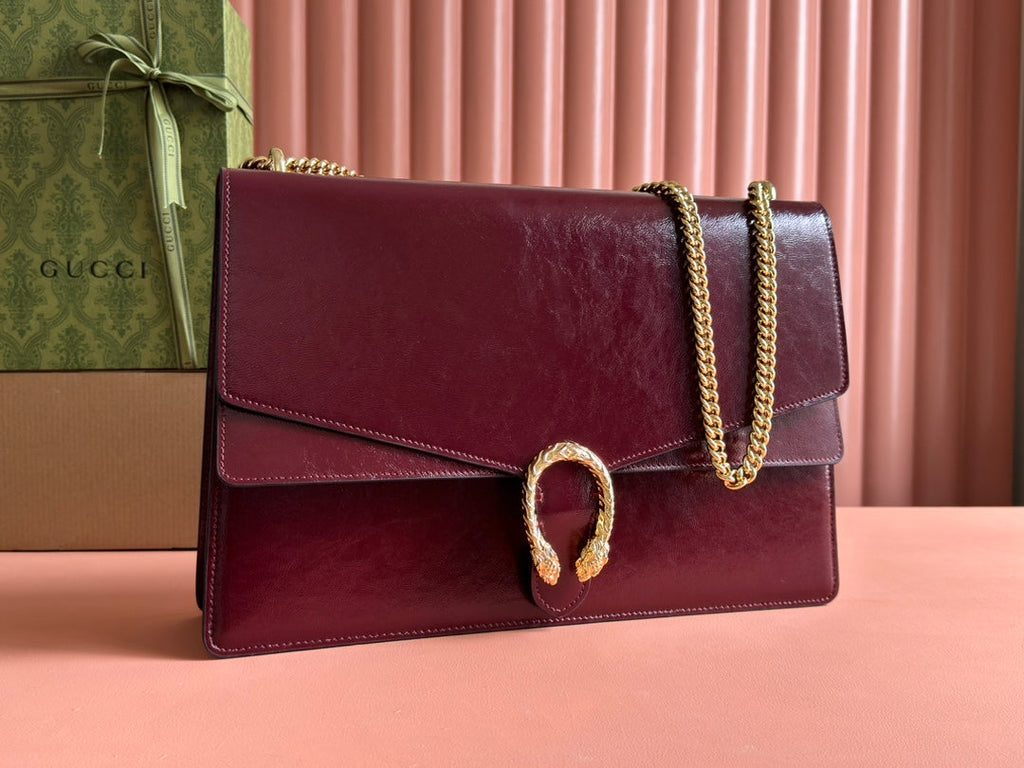 GUCCI DIONYSUS LAGRE SHOULDER BAG 42 IN ROSSO ANCORA RED  GLOSSY LAMBSKIN