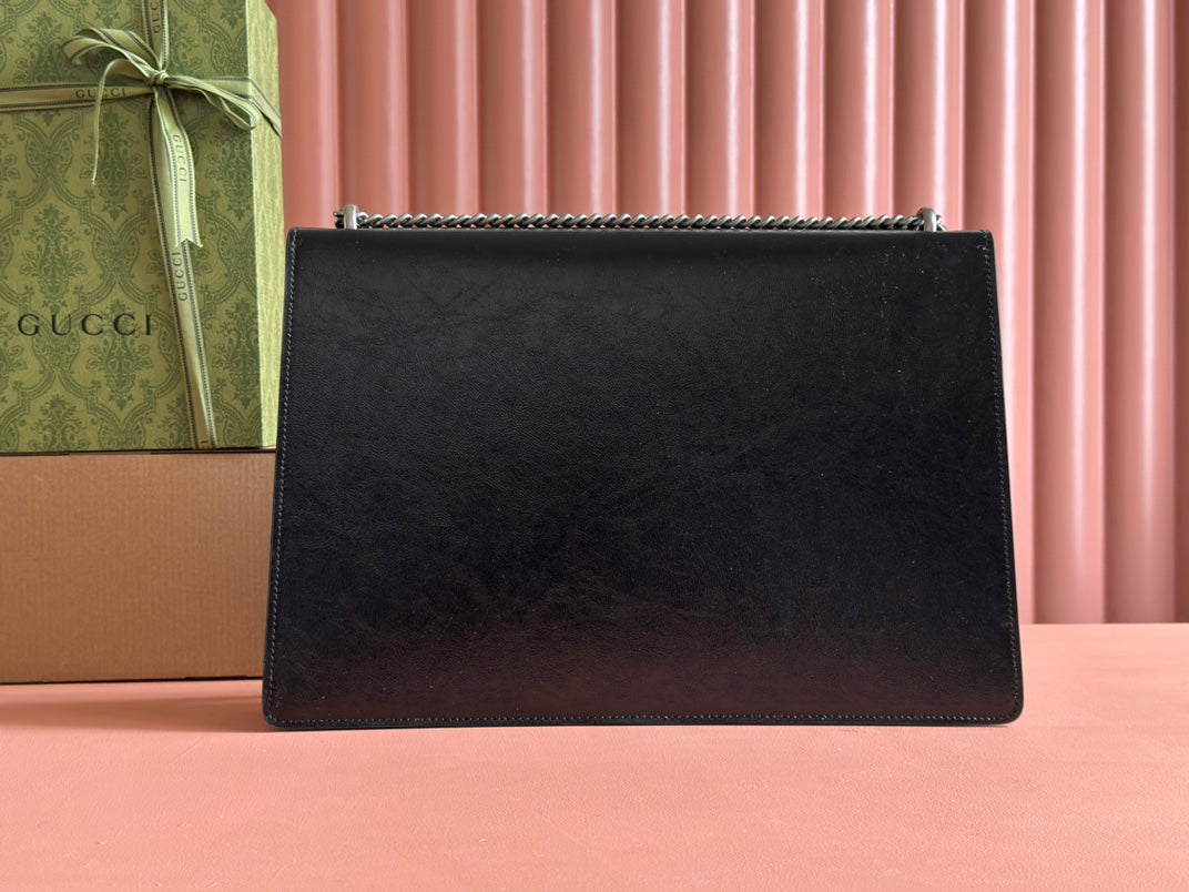 GUCCI DIONYSUS LAGRE SHOULDER BAG 42 IN BLACK  GLOSSY LAMBSKIN