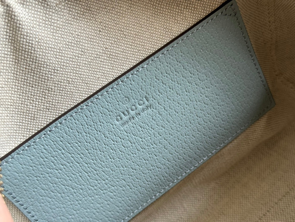 GUCCI OPHIDIA TOP HANDLE BAG 21 IN GREY-GREEN MONOGRAM CANVAS AND CALFSKIN TRIM GOLD HARDWARE