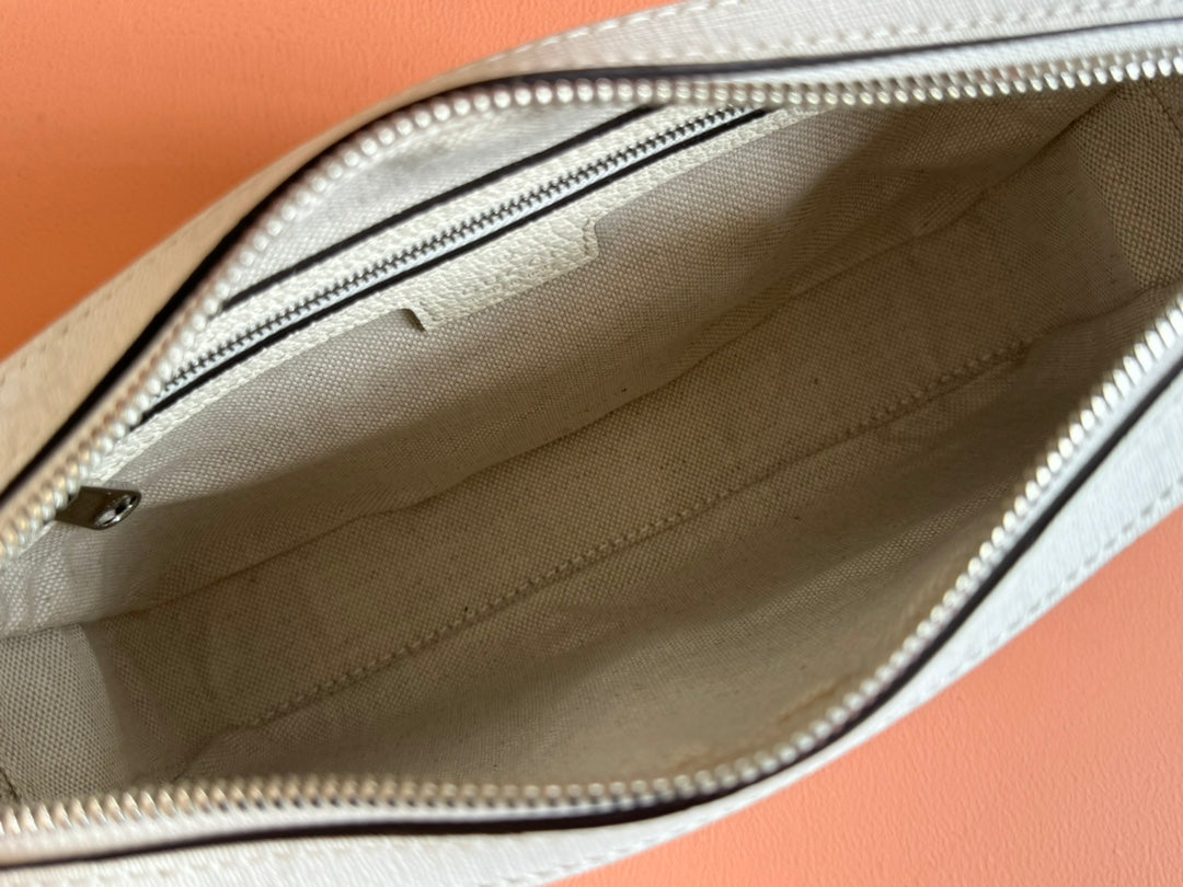 GUCCI SMALL CROSSBODY BAG 24 WITH TAG IN WHITE CALFSKIN AND CANVAS TRIM