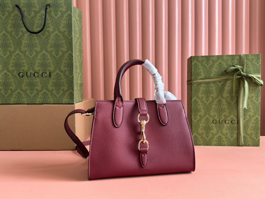 GUCCI SMALL JACKIE TOTE 24 IN BURGUNDY LAMBSKIN
