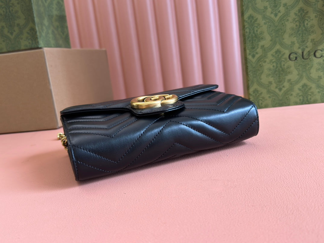 GUCCI MARMONT SMALL SHOULDER BAG 20 IN BLACK LAMBSKIN GOLD HARDWARE