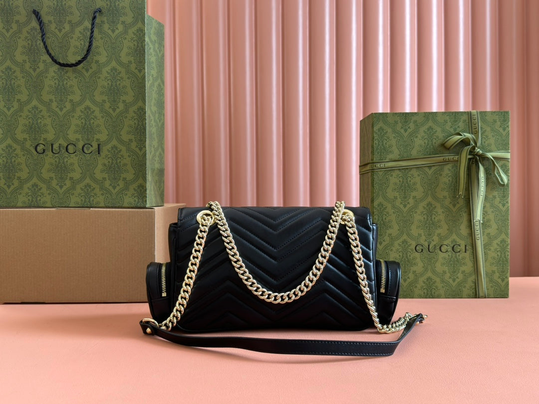 GUCCI MARMONT SMALL MULTI-POCKET BAG 25 IN BLACK CALFSKIN GOLD HARDWARE
