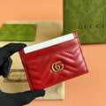 GUCCI MARMONT QUILTED CARD HOLDER 10 IN RED CALFSKIN