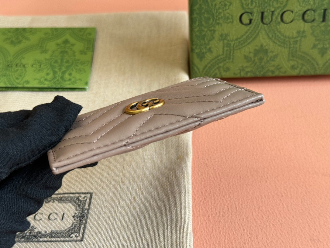 GUCCI MARMONT QUILTED CARD HOLDER 10 IN MILK TEA CALFSKIN