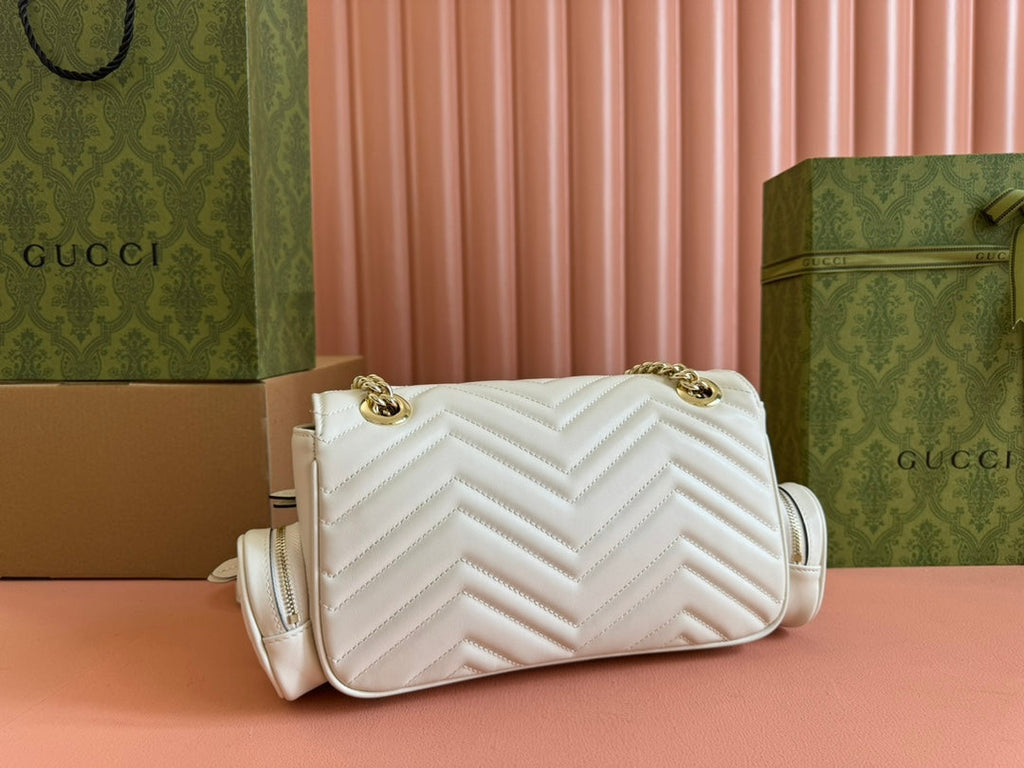 GUCCI MARMONT SMALL MULTI-POCKET BAG 25 IN WHITE CALFSKIN GOLD HARDWARE