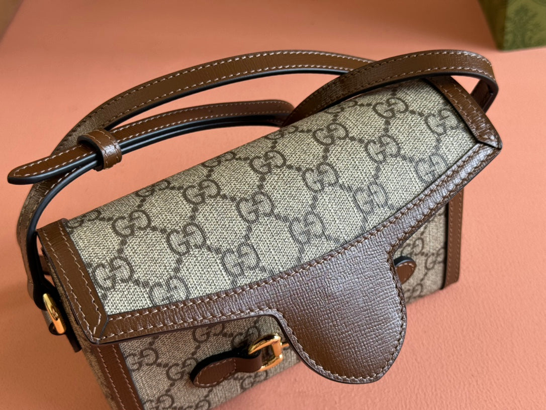 GUCCI HORSEBIT 1955 MINI 18 BAG BEIGE CANVAS AND BROWN CALFSKIN
