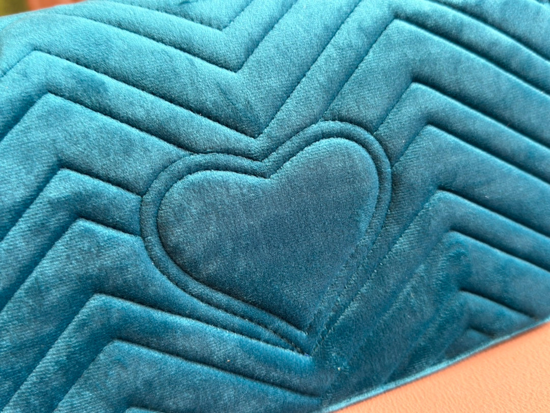 GUCCI 25S  MARMONT 26 CM IN DEEP TEAL BLUE VELVET WITH GOLD HARDWARE