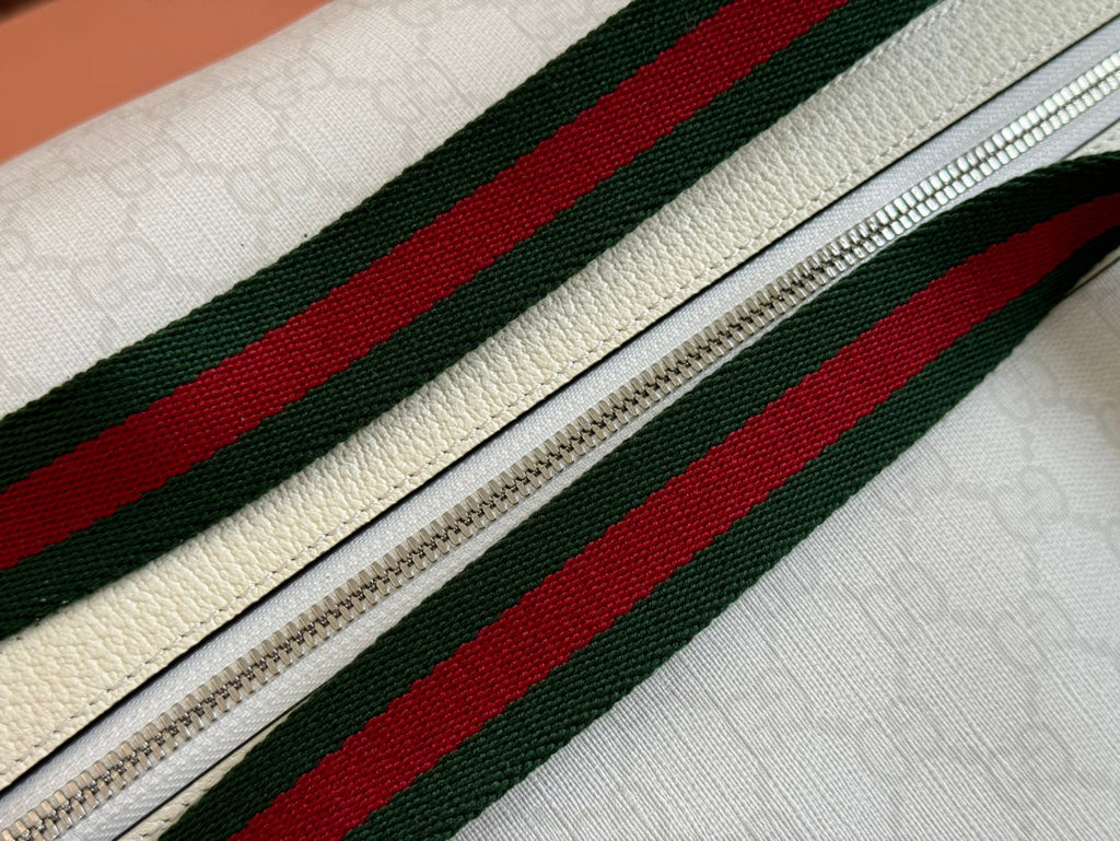 GUCCI MEDIUM DUFFLE BAG WITH WEB 47 IN WHITE SOFT  CALFSKIN