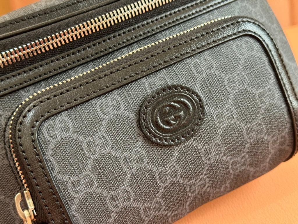 GUCCI OPHIDIA BELT BAG 28 IN DARK GREY  CALFSKIN