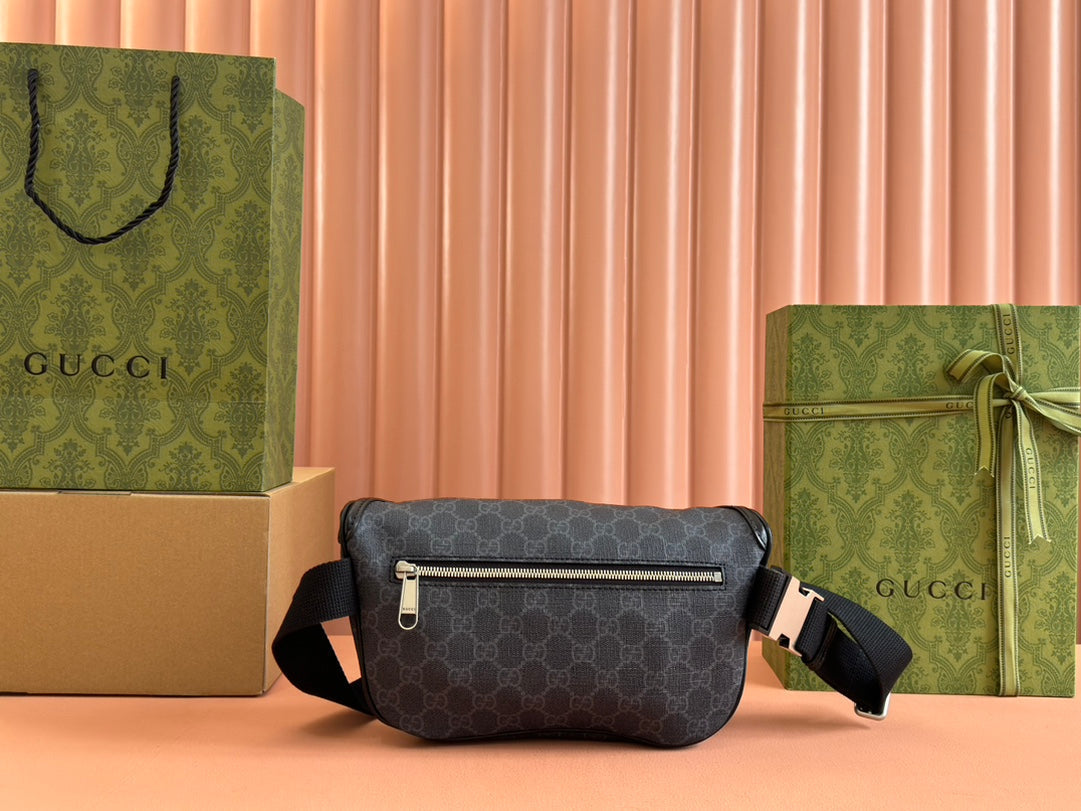 GUCCI OPHIDIA BELT BAG 28 IN DARK GREY  CALFSKIN