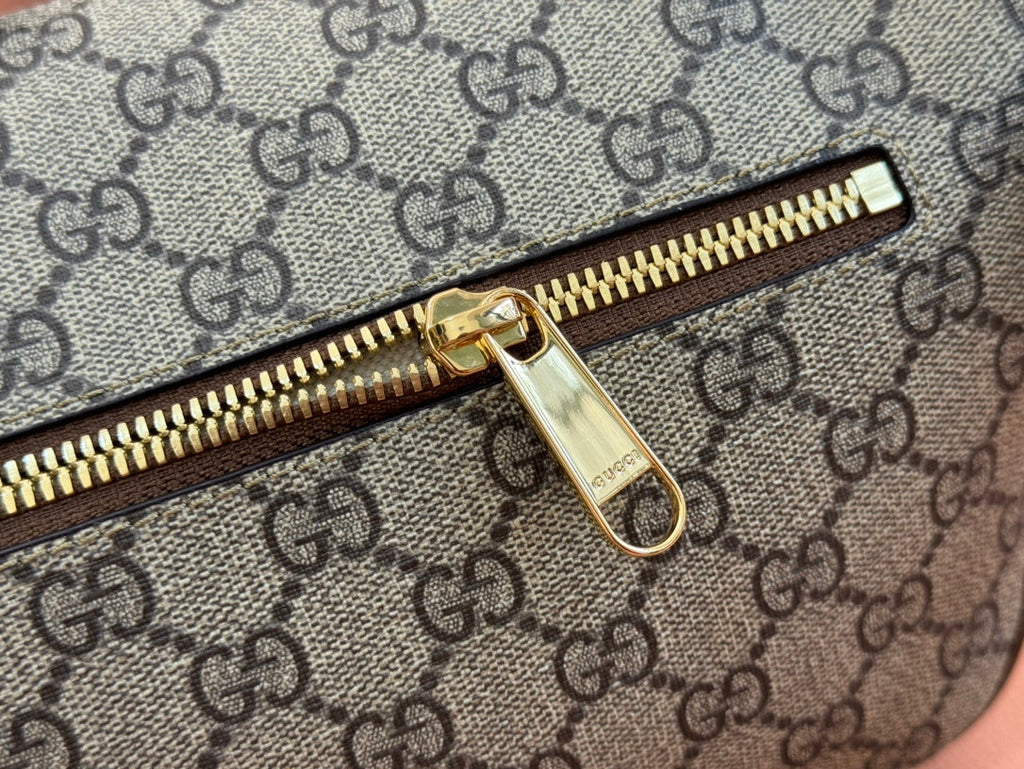 GUCCI OPHIDIA BELT BAG 28 IN BROWN AND BEIGE  CALFSKIN