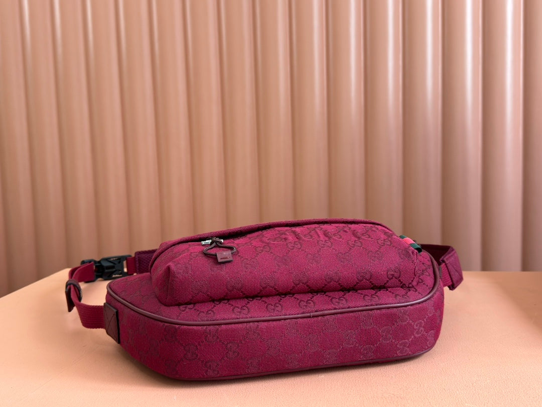 GUCCI BELT BAG 34 IN CURRANT RED MONOGRAM CANVAS