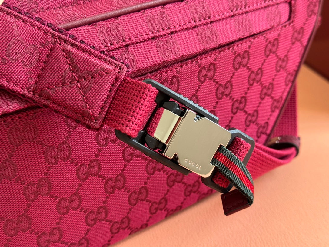GUCCI BELT BAG 34 IN CURRANT RED MONOGRAM CANVAS