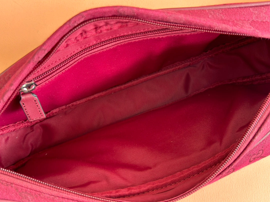 GUCCI BELT BAG 34 IN CURRANT RED MONOGRAM CANVAS