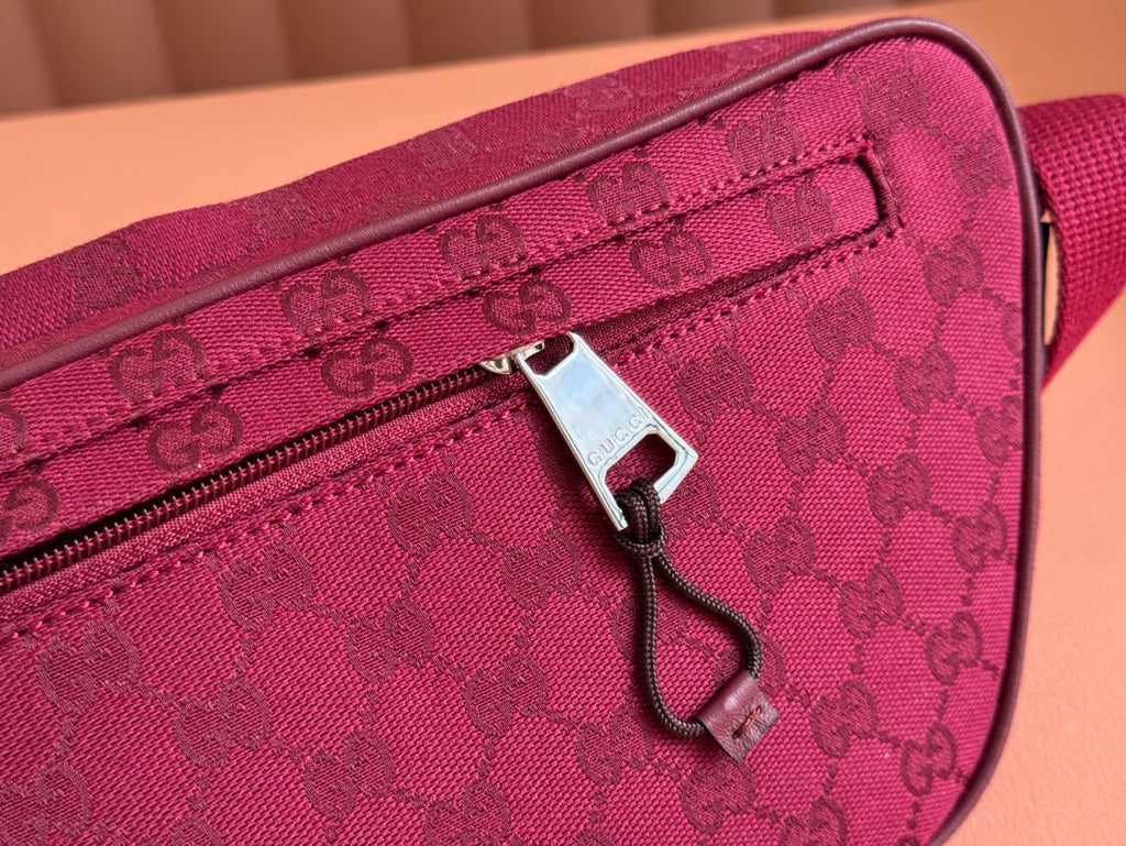 GUCCI BELT BAG 34 IN CURRANT RED MONOGRAM CANVAS