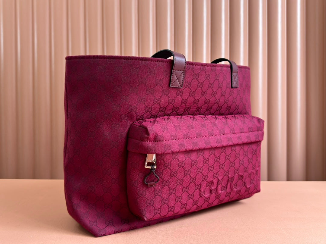 GUCCI LARGE TOTE BAG 45 IN WINE RED MONOGRAM CANVAS