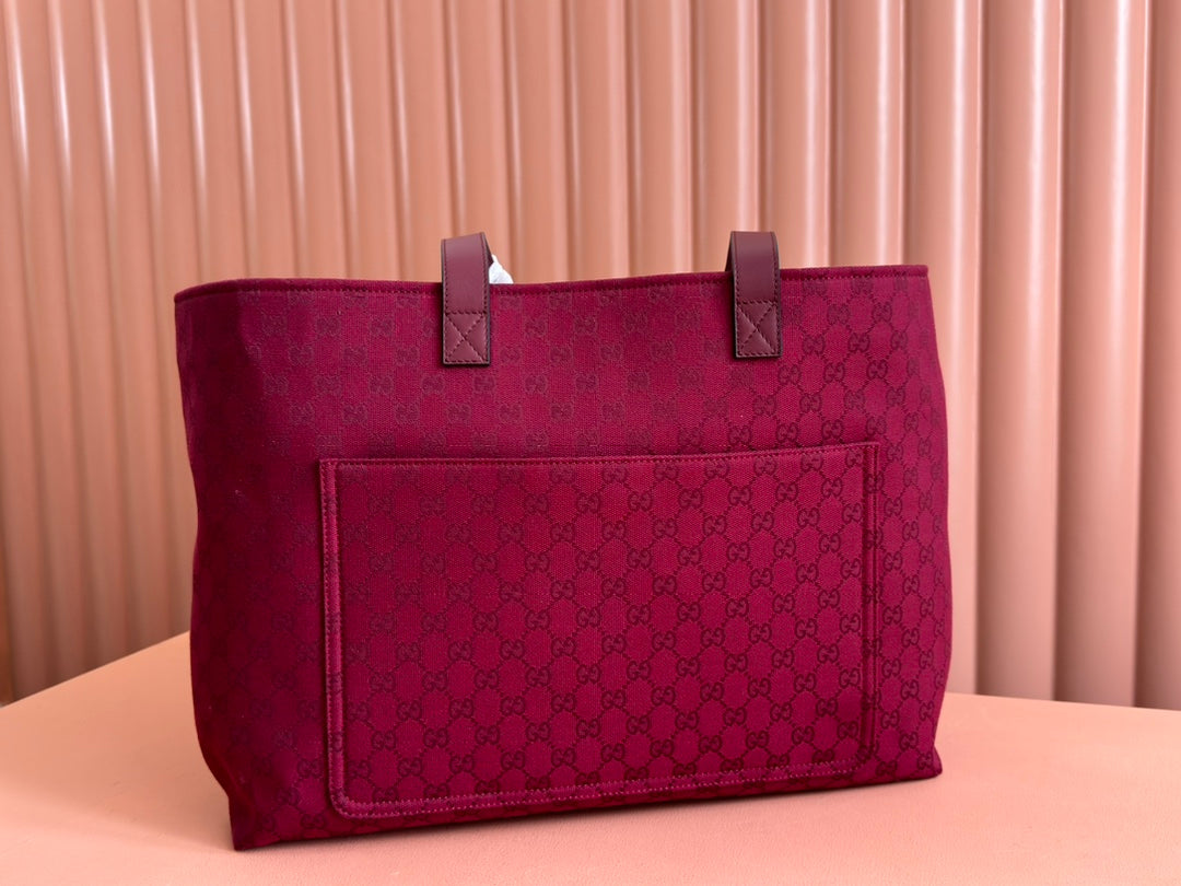 GUCCI LARGE TOTE BAG 45 IN WINE RED MONOGRAM CANVAS