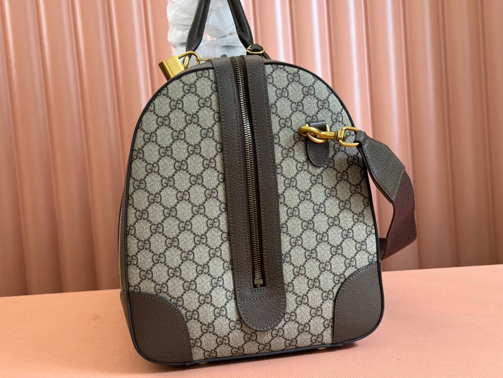 GUCCI SAVOY LARGE DUFFLE BAG 50 IN BEIGE AND EBONY  SUPREME CANVAS