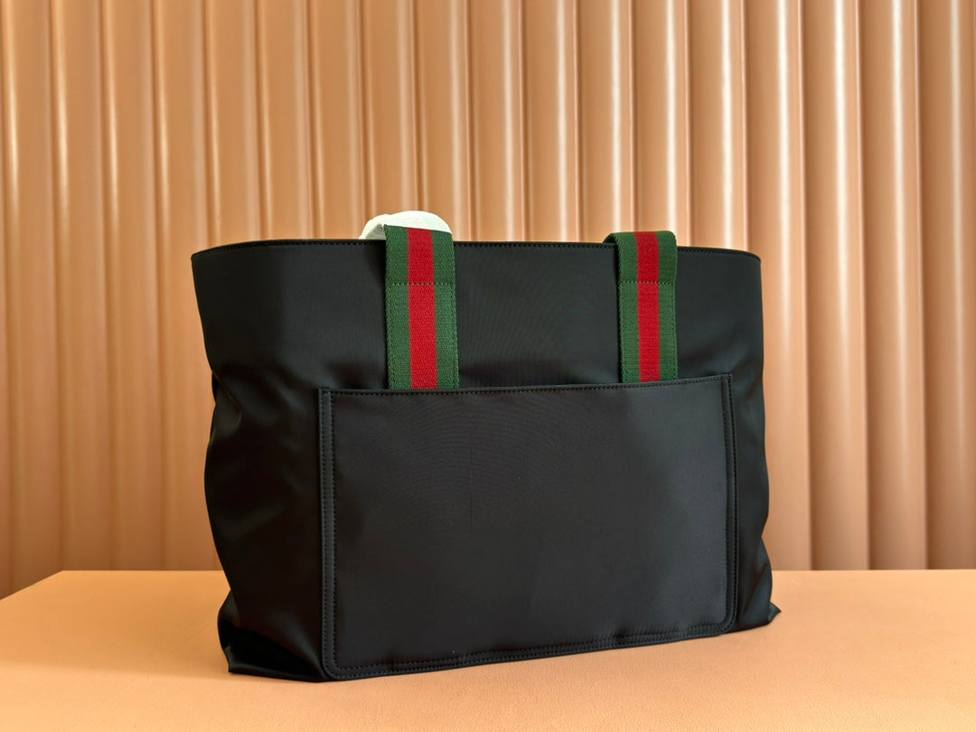 GUCCI WEB STRIPE-STRAP TOTE BAG 45 IN BLACK CANVAS