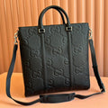 GUCCI SUPER MEDIUM TOTE BAG 42 IN BLACK EMBOSSED CALFSKIN GOLD HARDWARE