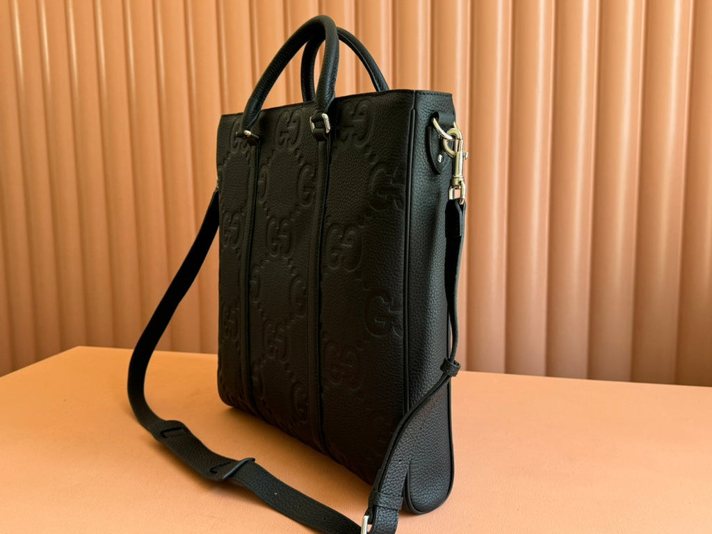 GUCCI SUPER MEDIUM TOTE BAG 42 IN BLACK EMBOSSED CALFSKIN GOLD HARDWARE