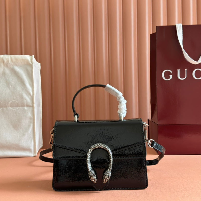 GUCCI DIONYSUS MEDIUM SHOULDER BAG 22 IN BLACK  GLOSSY LAMBSKIN