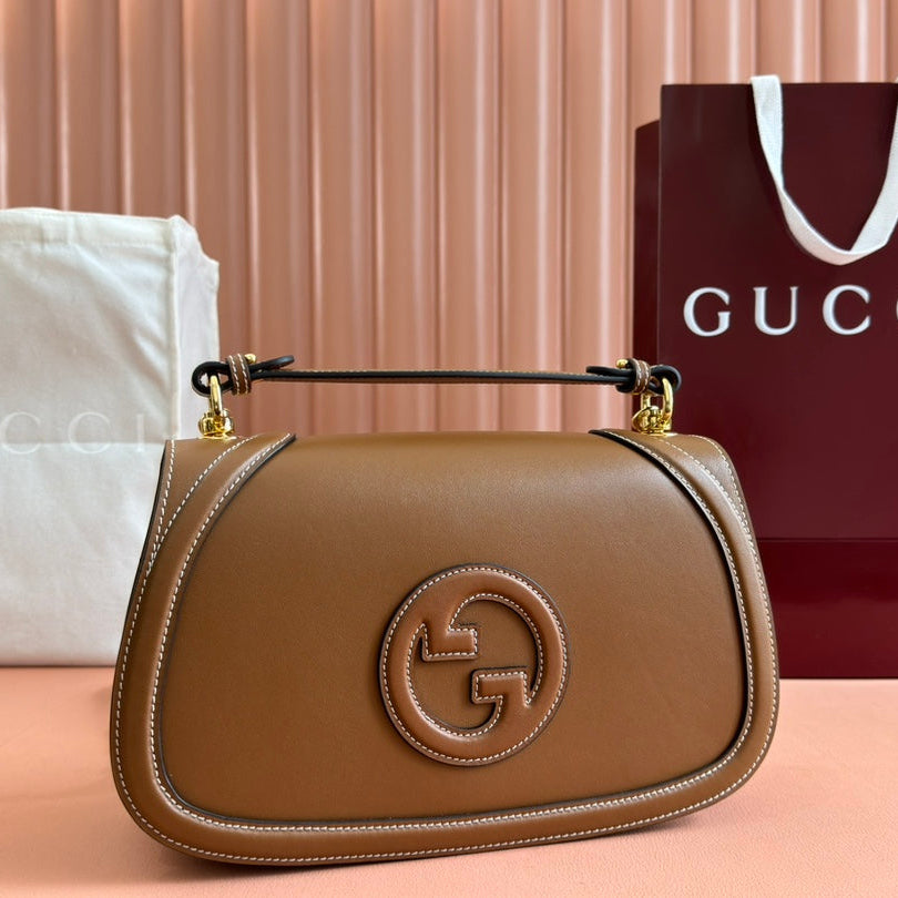 GUCCI BLONDIE LARGE TOP HANDLE BAG 32 IN BROWN CALFSKIN
