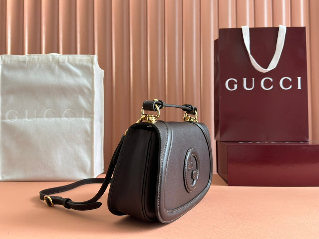 GUCCI BLONDIE LARGE TOP HANDLE BAG 32 IN DARK BROWN CALFSKIN