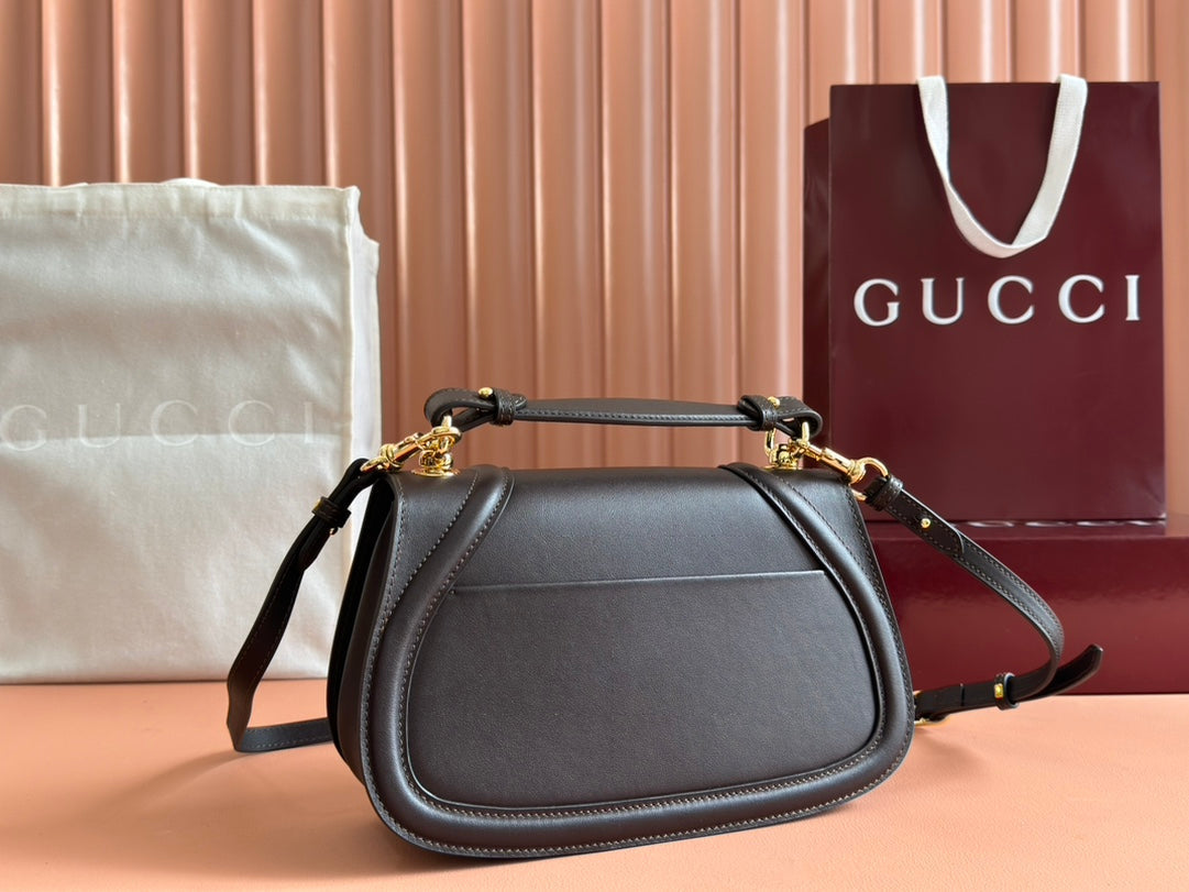 GUCCI BLONDIE LARGE TOP HANDLE BAG 32 IN DARK BROWN CALFSKIN