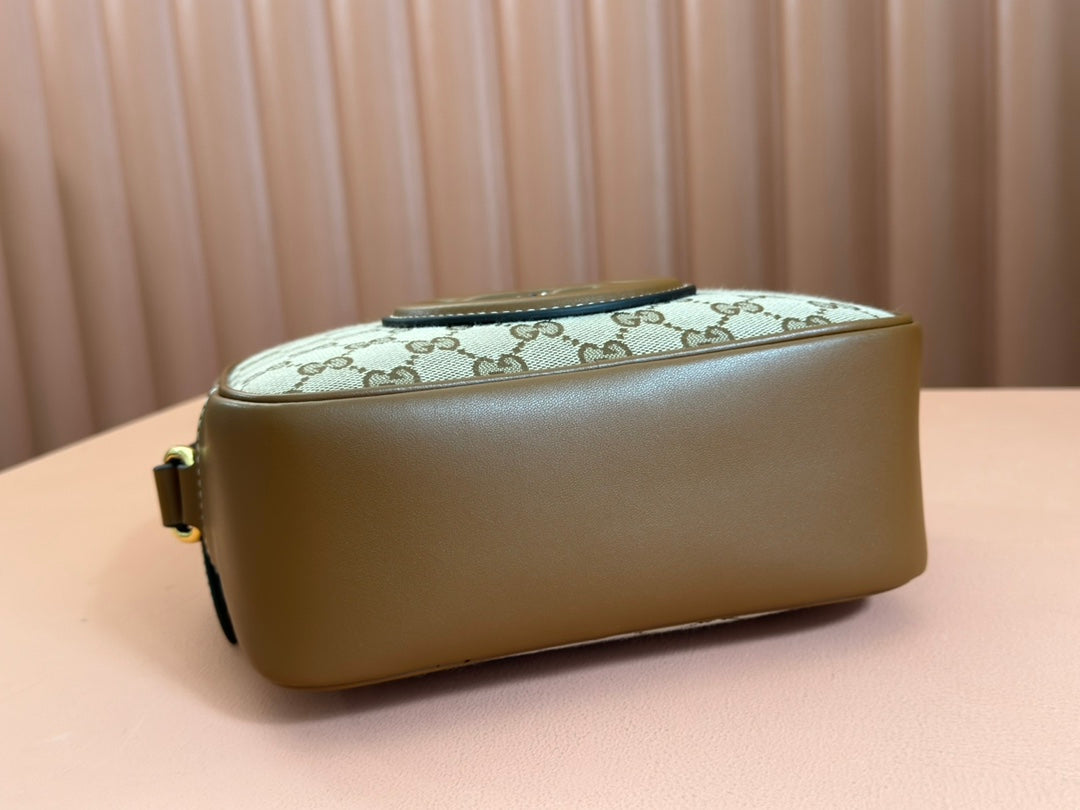 GUCCI BLONDIE SMALL SHOULDER BAG 21 IN BEIGE AND DARK BROWN CANVAS BROWN CALFSKIN