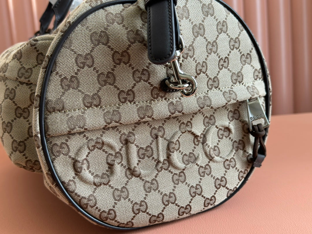 GUCCI SMALL DUFFLE BAG 42 IN BEIGE AND DARK BROWN  CANVAS