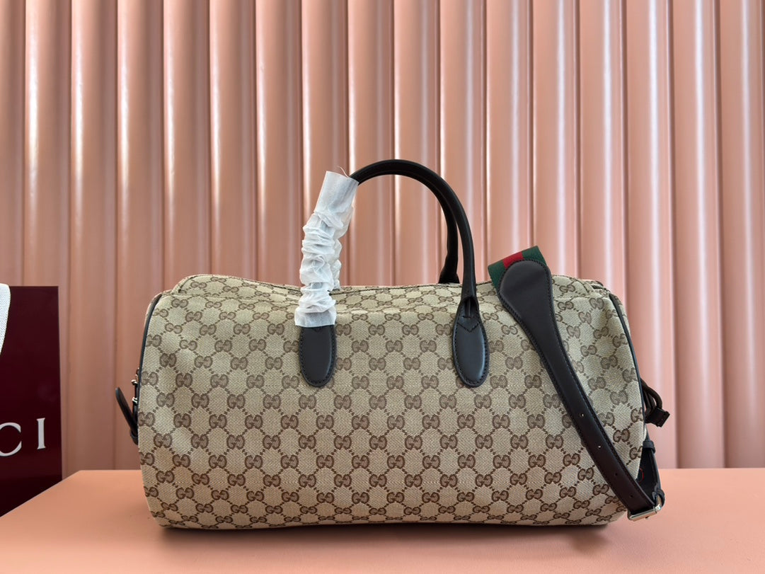 GUCCI SMALL DUFFLE BAG 42 IN BEIGE AND DARK BROWN  CANVAS