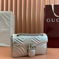 GUCCI MARMONT MEDIUM SHOUDER BAG 26 IN SILVER PATENT CALFSKIN