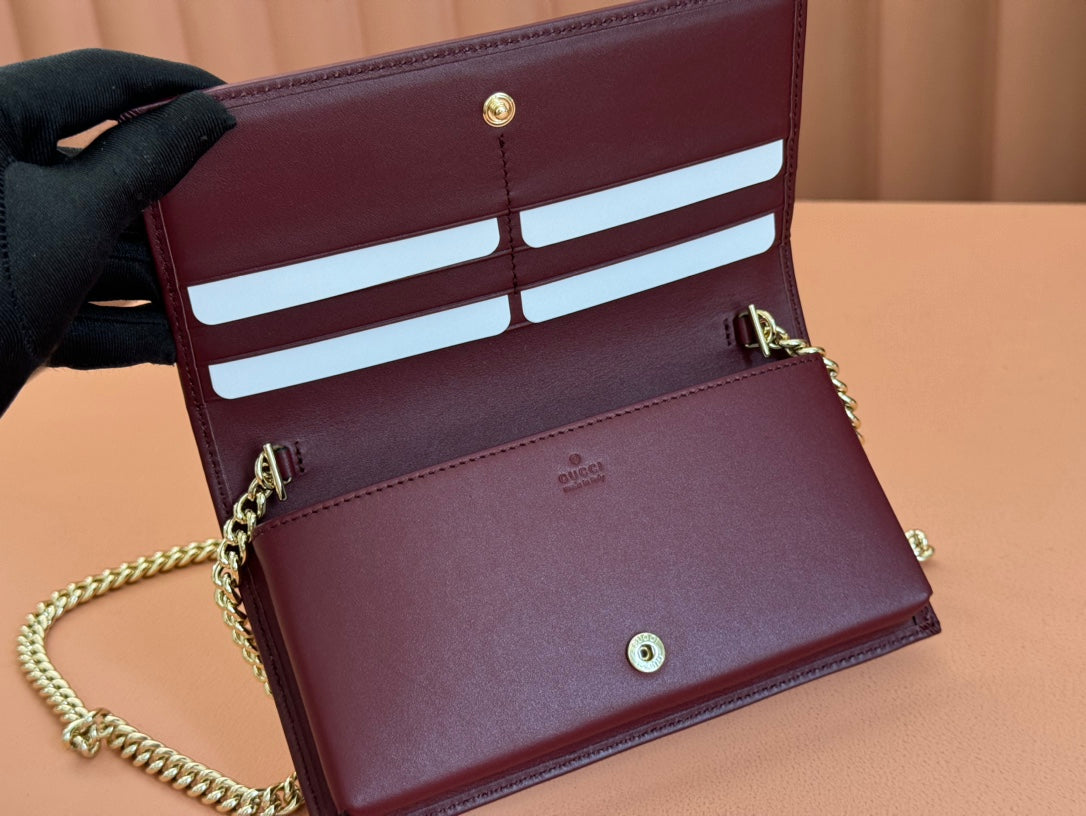 GUCCI HORSEBIT 1955 WALLET ON CHAIN 19 IN BEIGE DARK BROWN NEW  AND ROSSO ANCORA RED CALFSKIN