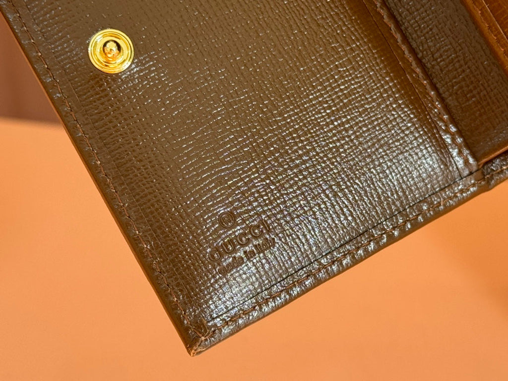 GUCCI HORSEBIT 1955 CARD CASE WALLET 11.5 IN BEIGE EBONY  CANVAS BROWN CALFSKIN