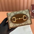 GUCCI HORSEBIT 1955 CARD CASE WALLET 11.5 IN BEIGE EBONY  CANVAS BROWN CALFSKIN