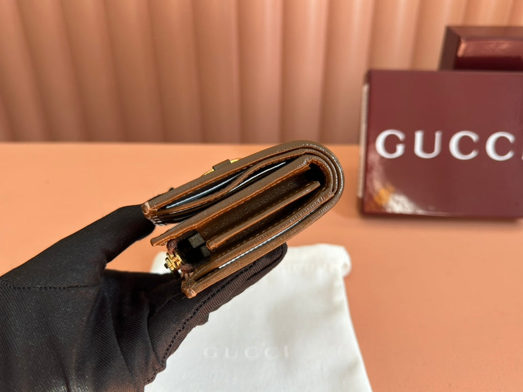 GUCCI HORSEBIT 1955 CARD CASE WALLET 11.5 IN BEIGE EBONY  CANVAS BROWN CALFSKIN