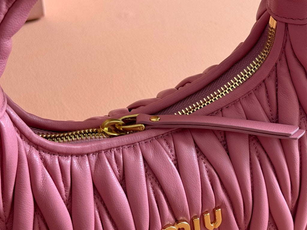 MIUMIU 26S MINI HOBO 20 BAG IN DUSTY ROSE PINK CALFSKIN GOLD HARDWARE