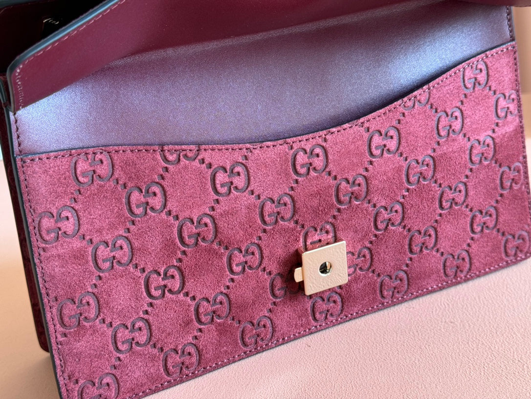 GUCCI DIONYSUS MEDIUM SHOULDER BAG 27.5 IN ROSSO ANCORA RED  SUEDE