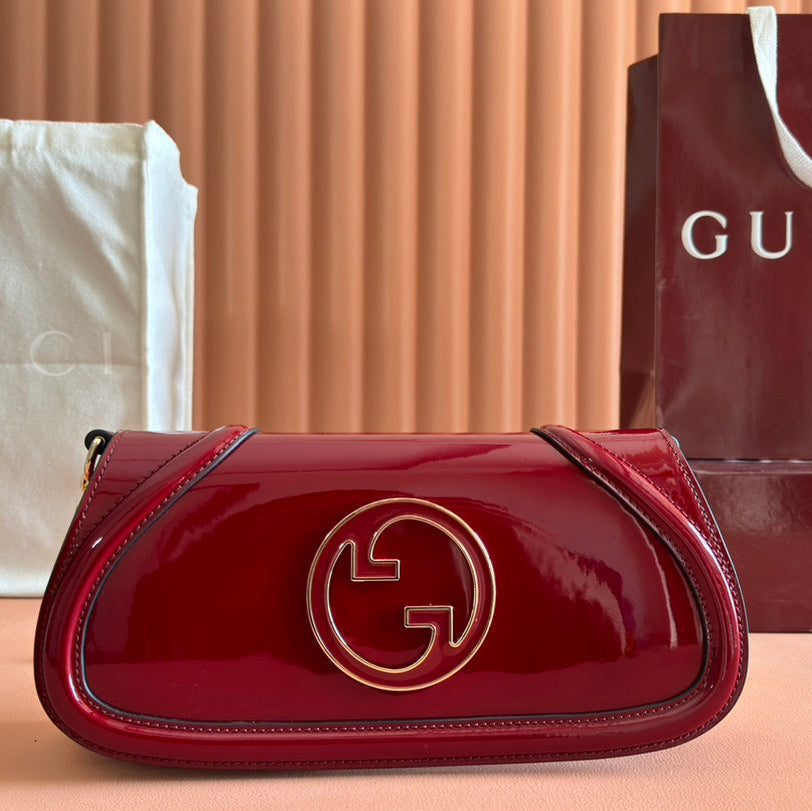 GUCCI LARGE BLONDIE SHOULDER BAG 29.5 IN RED PATENT CALFSKIN