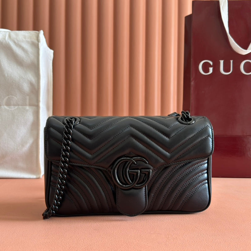 GUCCI MARMONT SHOULDER BAG 26 IN BLACK CALFSKIN BLACK CHAIN